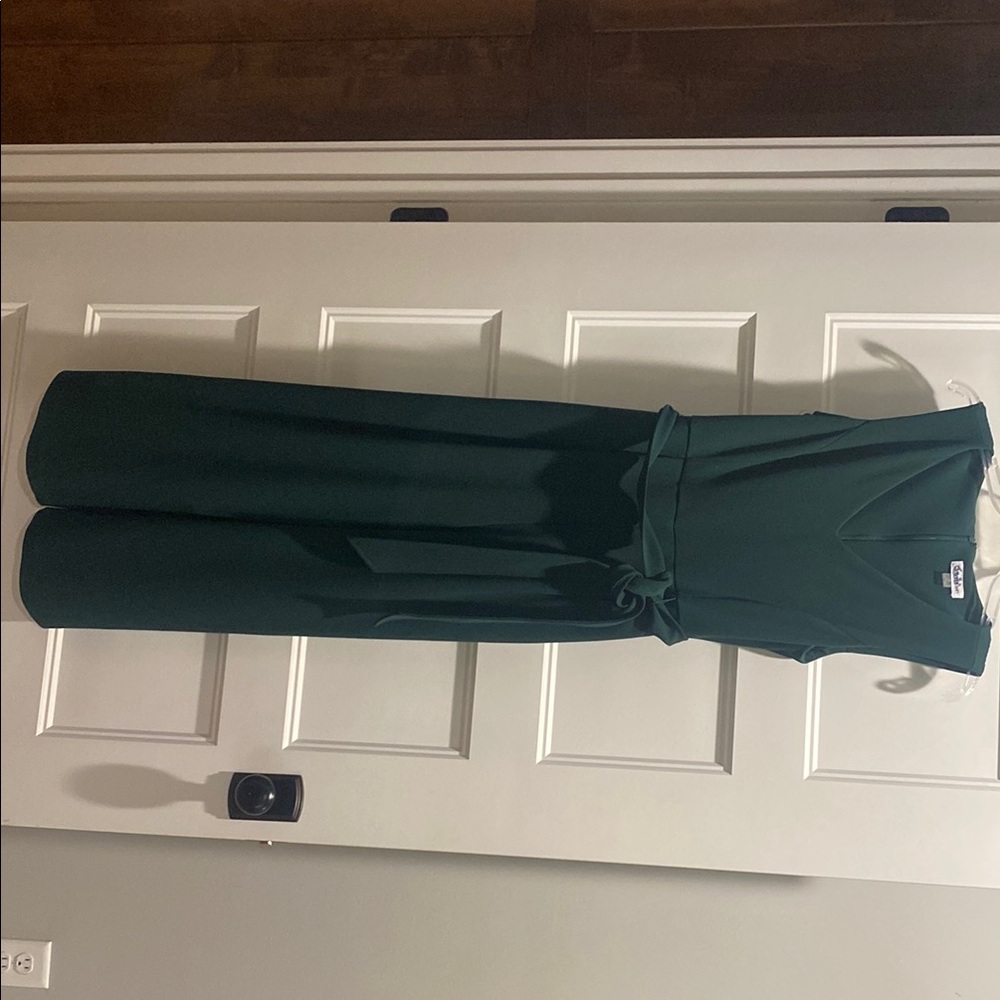 Calvin Klein Green Ruched Jumpsuit for Wedding Guest